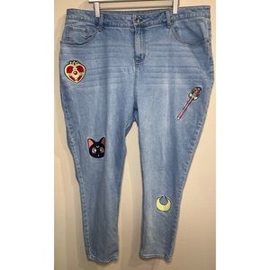 Hot Topic Blue Jeans with Colorful Patches